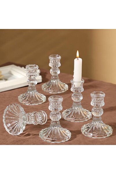TERRIFI Clear Candlestick Holders - 6 Pc Glass Taper Candle Holders