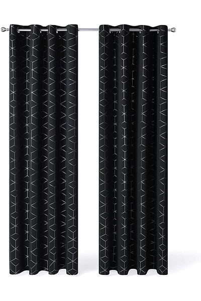 Generic Arabest Blackout Curtains, 2 Panels Decorative Diamond Foil Printed Thermal Insulated Privacy Prote