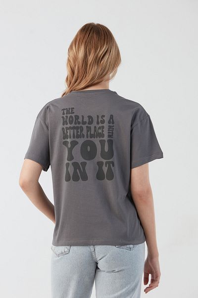Fulla Moda Crew Neck T-Shirt with Text Printed on the Back