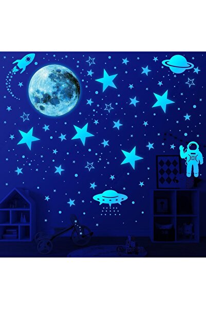 Generic 1078 Glow-in-the-Dark Ceiling Star Stickers – Planets, Rockets & Astronaut Wall Decals (Blue)