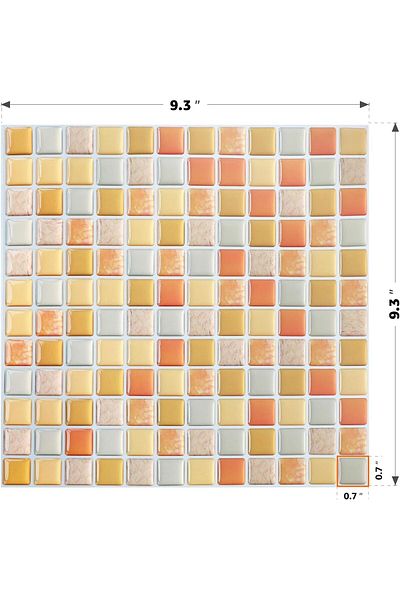 Generic Tazweeq 4 Sheets 3D Mosaic Tile Sticker, Square Decorative Vinyl Tile Decals, Removable Wallpaper T