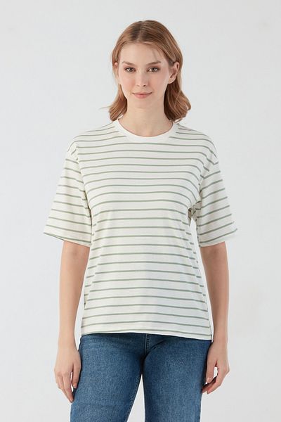 Fulla Moda Striped Crew Neck Oversize T-Shirt