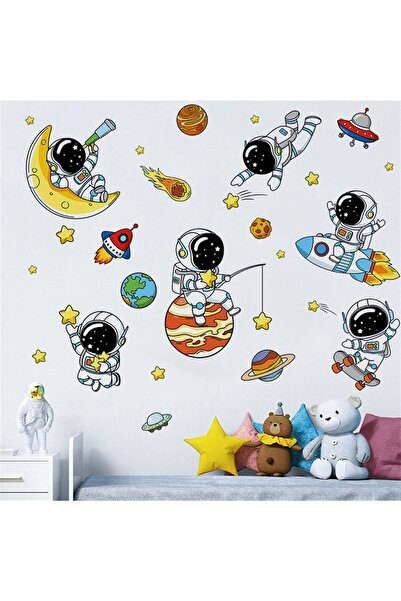 TERRIFI Lovely Astronauts and Planet Wall Decals, Space Art Removable Vinyl S...