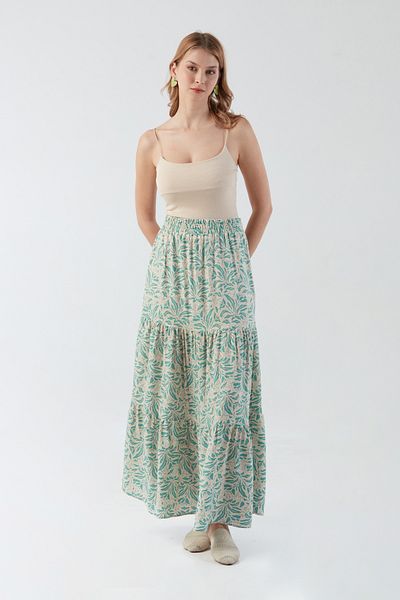 Fulla Moda Patterned Elastic Waist Skirt