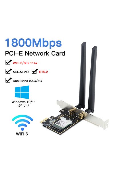 fenvi محول لاسلكي واي فاي 6 Mt7921 بسرعة 1800 ميجابت في الثانية واي فاي 6 Mt7921 Pci Express بلوتوث 5.2 ثنائي النطاق 802.11ax/a