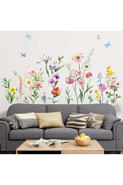 Generic Amimagen Flowers Wall Stickers - Wildflower Grass Butterflies Daisy Floral Wall Stickers - Girls Be