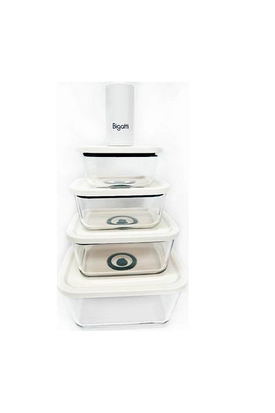 Bigatti Norris Cream Glass Vacuum Storage Container Set (4 Storage Containers + Vacuum Device)