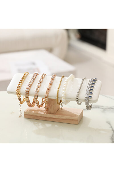 Choice White Leather 1pc Wooden Base T-Shaped PU Leather / Velvet Bracelet Di...