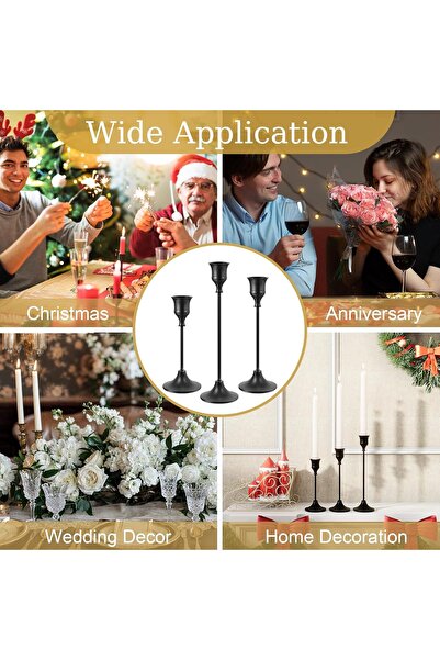 KASTWAVE Black Candle Holders for Taper Candles, Set of 3, Decorative Candlestick Holders for Weddin