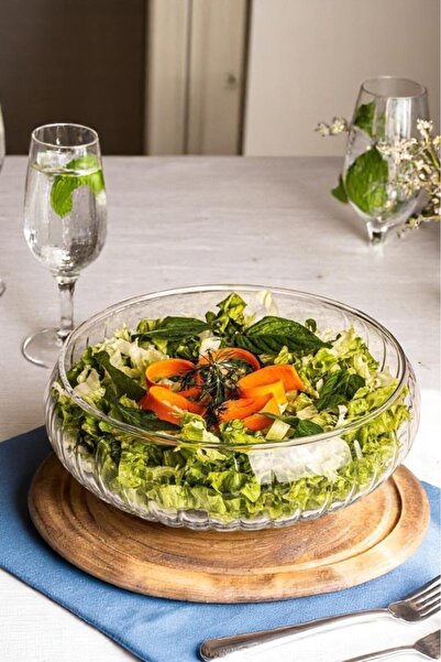EG75 Diamond Patterned Large Size (24cm) Handmade Glass Salad and Appetizer Bowl
