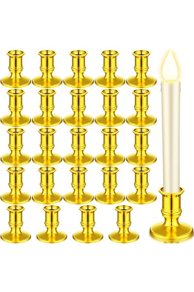 KASTWAVE Window Candle Taper Plastic Traditional Candlesticks (Gold, 24 pcs)