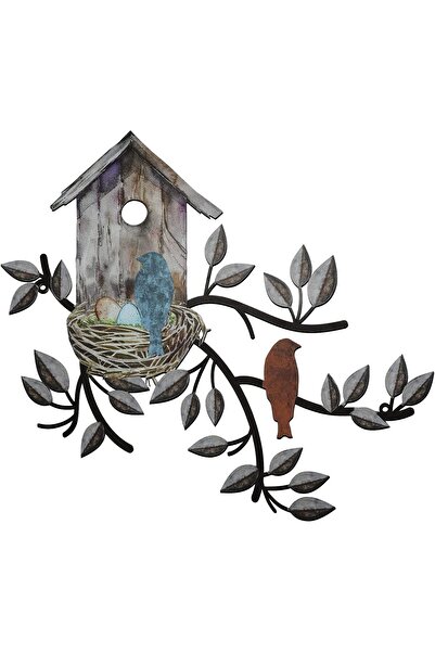 Generic لوحة جدارية معدنية على شكل شجرة مع بيت طيور، مناسبة للتعليق في الهواء...