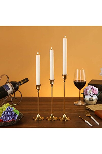 The Bros KGYMJR Set of 3 Copper/Gold Brass Candle Holders for Tapered & LED C...