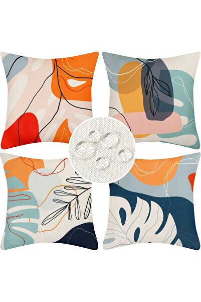 NALACAL 4Pc Boho Waterproof Linen Cushion Covers 45x45cm (18x18)