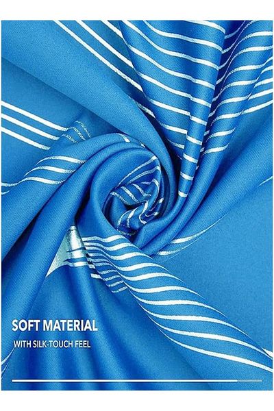 Generic Bukela 2-Piece Wave Line Foil Printed Thermal Insulated Blackout Curtains Dark Blue/Silver