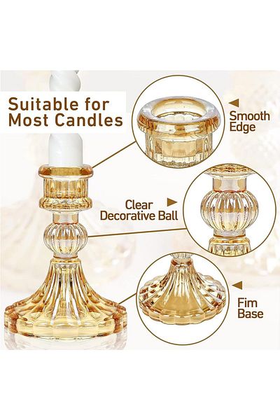 Generic Goodern Clear Glass Candlestick Holders,2 Pcs Set Include Taper Stripe Candle Stand,Candle Stick Co