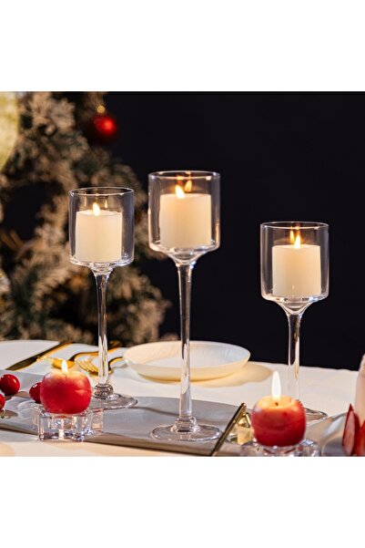 Samsung Glass Candle Holder – Clear Tall Hurricane Set for Weddings & Home Decor (Small Set)