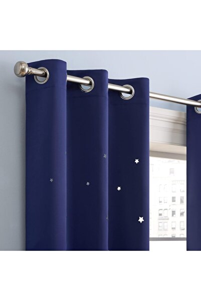 Eclipse Dreamer Blackout Curtains Laser-Cut Star Design for Kids, 34 × 95 in, Navy