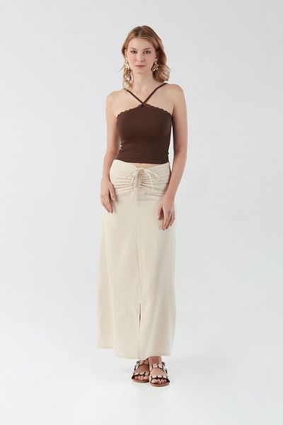 Fulla Moda Gathered Front Slit Zippered Skirt