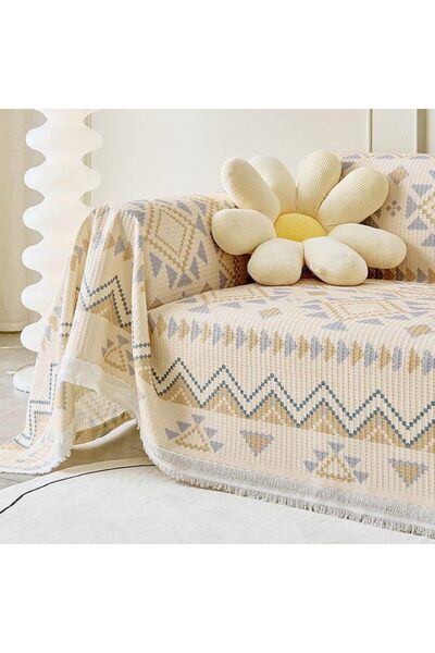 Saharaz غطاء أريكة بوهيمي، غطاء قابل للغسل في الغسالة، غطاء أريكة شامل مقاوم للغبار