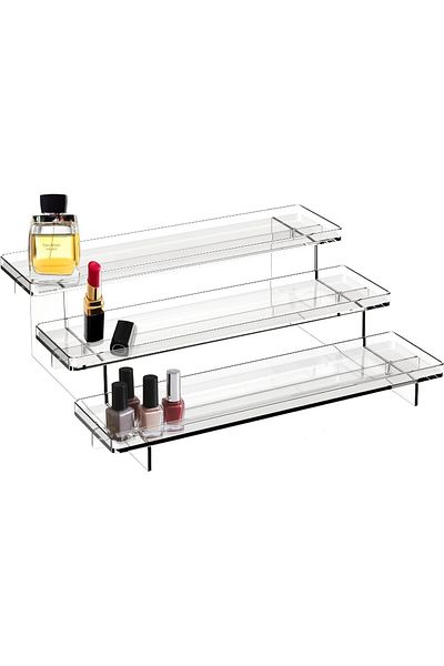 Generic Azonee 12 inch Clear Acrylic Display Risers Stand, , 3 Tiered Shelf Organizer for Perfumes, Cupcake
