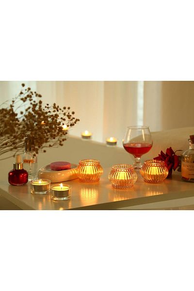 Generic Amber Tealight Candle Holder Set of 12, Amber Glass Tealight Candle Holders for Wedding Party, Tea