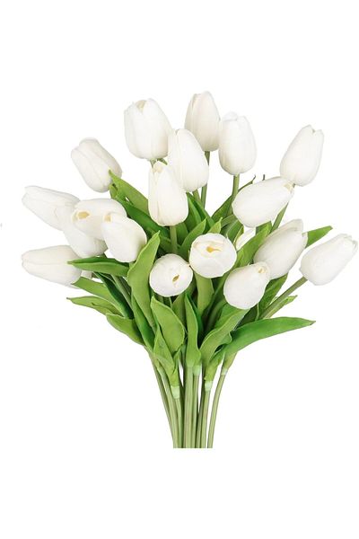 Other Elegant Artificial White Tulip Flowers for Decoration (Pack of 10 Tulips)