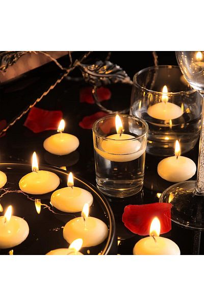 Generic Nuanchu 20 Pcs 1.5 Inch Small Unscented Floating Candles for Wedding Centerpieces Floating Pool Can