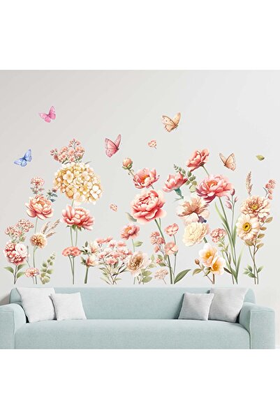 Amimagen Boho Flowers Wall Stickers - Wildflower Grass Butterflies Floral Wal...