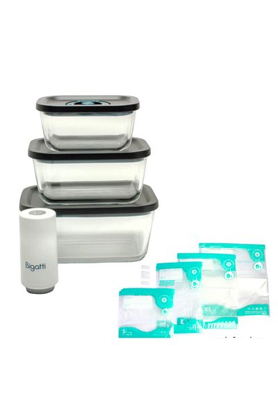 Bigatti Set of 4 Vacuum Glass Storage Containers+Storage Bag
