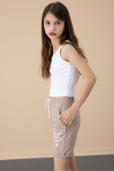 Cansın Mini Coffee Paw Cute εμπριμέ κοριτσίστικο σορτς με ελαστική μέση 20729