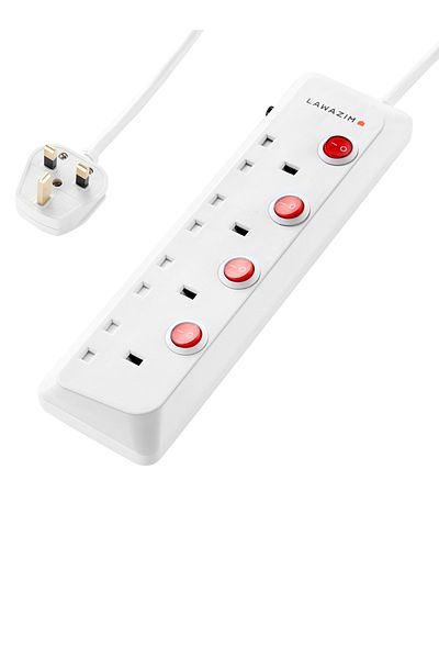 Lawazim 4-Way Heavy-Duty Extension Cord – 2990W with 3M Cable and Individual On/Off Buttons