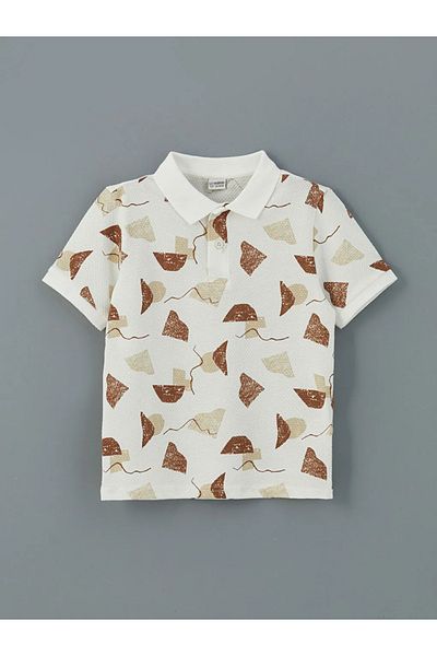 LC Waikiki Lcw Kids Brown Polo Neck Patterned Combed Cotton Boys T-Shirt