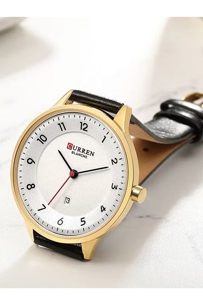 Curren Blanche Men's Classic Watch with White Dial & Black Leather Strap – Date Display