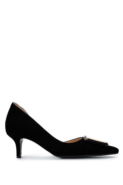 Tamer Tanca Women's Genuine Leather Black Suede Heeled Shoes