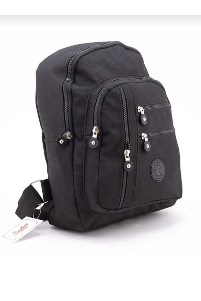 eflanmoda Black Crinkle Fabric Multi-Compartment Water Resistant Shoulder Bag