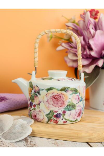 ROSSEV Rose Hasır Saplı Porselen Demlik