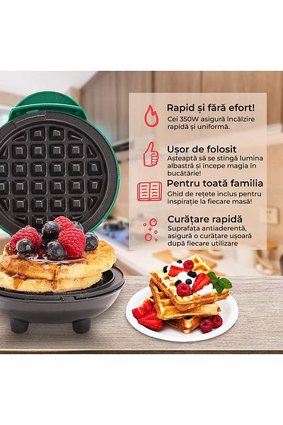 Bukate Mini Waffle Maker, Bukate, Non-stick Plates, Indicator Light, Light Green
