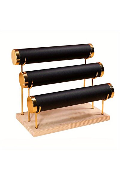 Choice حامل مجوهرات أسود بسيط بثلاث طبقات - حامل أساور خشبي للنساء والرجال، ا...