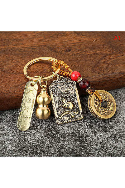 Choice11 Mouse Chinese Style Zodiac Brass Gourd Five Emperors Money Keychain ...