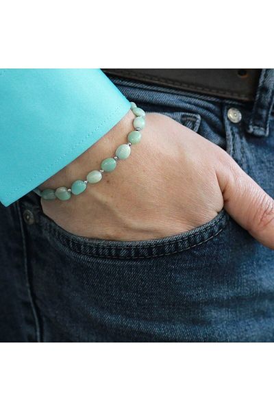Tesbihane Macrame Braided Natural Cut Amazonite Natural Stone Men's Bracelet