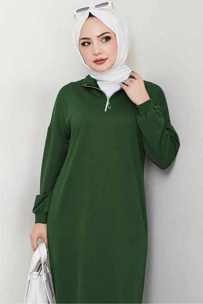 Bestenur Φόρεμα Eyzen Half Zipper 1423 - Emerald Green