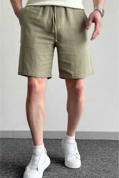 Tarz Cool Men's Khaki Musli Elastic Laced Regular Shorts