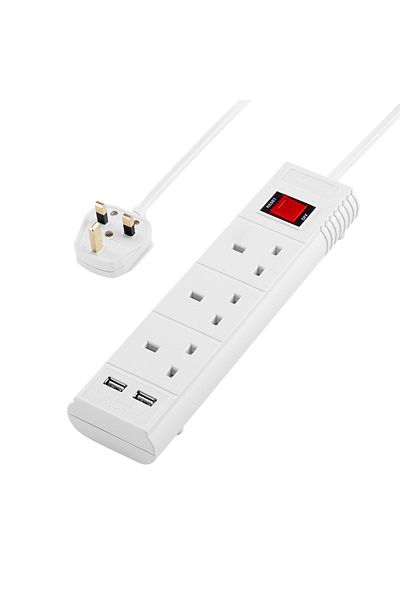 Lawazim سلك تمديد ثلاثي الاتجاهات عالي التحمل - 2990 واط مع كابل بطول 5 أمتار، ومنفذي USB، ومفاتيح تشغيل/إيقاف