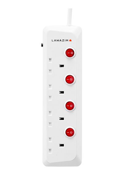 Lawazim 4-Way Heavy-Duty Extension Cord – 2990W with 3M Cable and Individual On/Off Buttons