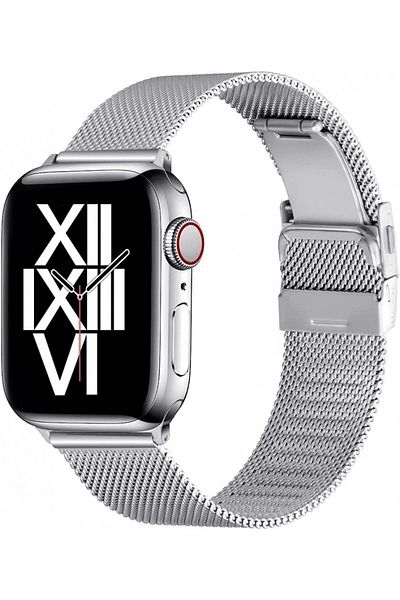AFEKYY Curea metalică, argintie, oțel inoxidabil, compatibilă cu Apple Watch 6/5/4/3/2/1, SE.