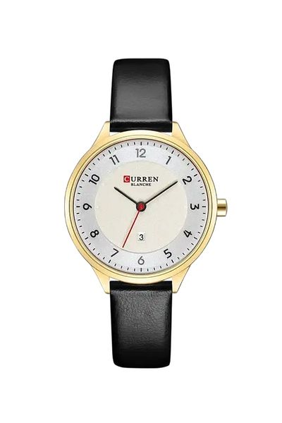 Curren Blanche Men's Classic Watch with White Dial & Black Leather Strap – Date Display
