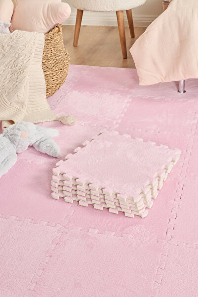 Kaşmir Halı Puzzle Mat Pudra Pembe 30x30 Cm Bebek Çocuk Genç Odası Halısı