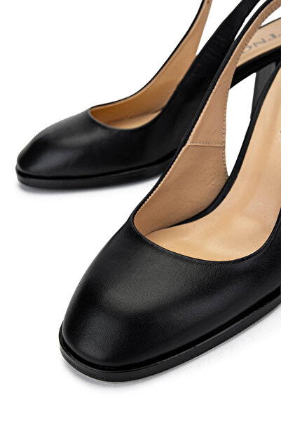 Tamer Tanca Women's Genuine Leather Black Leather Heeled Shoes