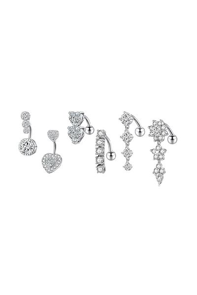 Masop Set de 6 piercing-uri pentru buric, oțel inoxidabil, argintiu, 8-10 x 1,6 mm